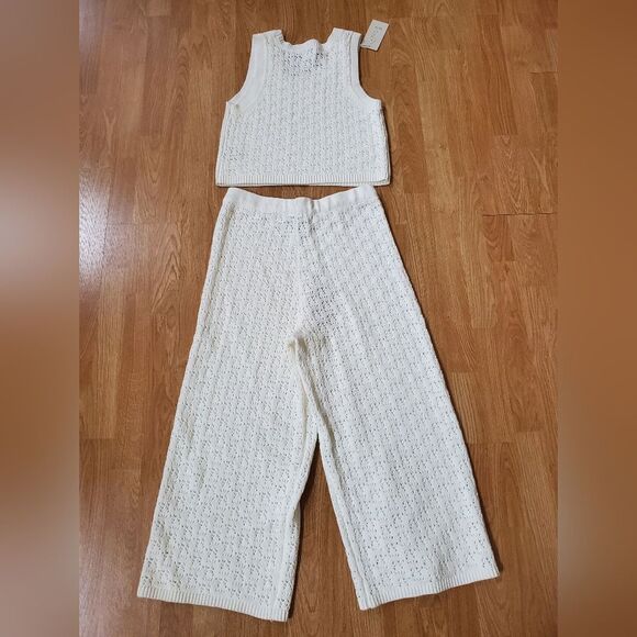 🌻 JOIE 🌻 NEW - 2 Piece Open-Knit Tank & Wide Leg Pants Set - [Large, Ivory] - Picture 4 of 14
